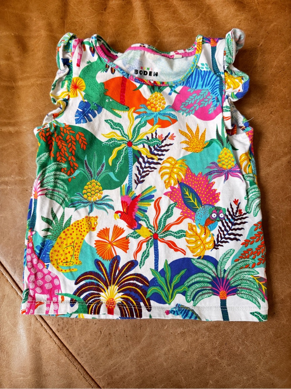 Biden frill Sleeve Printed Tee-Soft Ivory Multi Jungle 2-3y